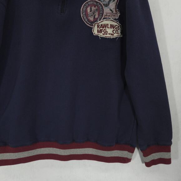 Rawlings Sweatshirt Mens Large Navy Baseball Patch Long Sleeve 1/4 Zip Pullover - Picture 4 of 14